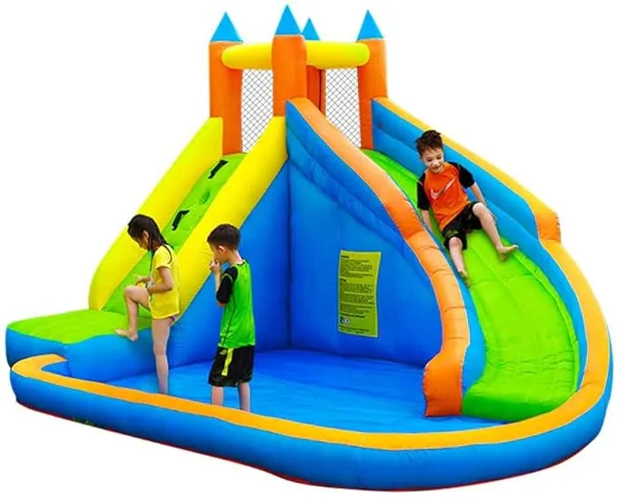 Doctor Dolphin Inflatable Water Slide,Long Slides for Kids Backyard with Climbing Wall,Kids Bounce House with Slide,Inflatable Water Park with Plash Pool for Outdoor