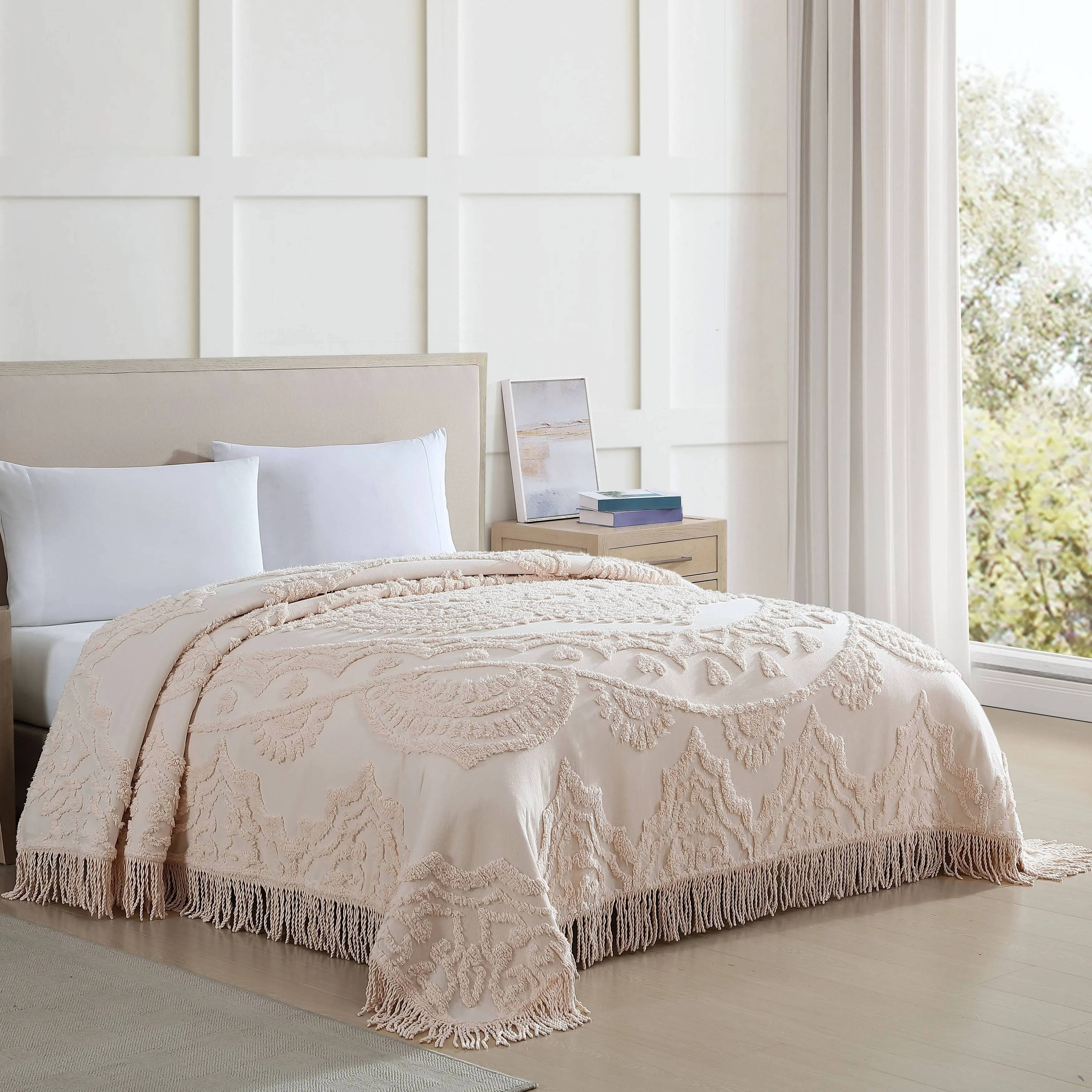 Beatrice Home Fashions Lotus Chenille Bedspread or Sham, White, Full