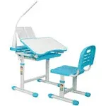 Gowxil Kids Study Desk and Chair Set, Multi Functional Height Adjustable Children School Study Desk with Tilt Desktop, Bookstand, LED Light, Metal