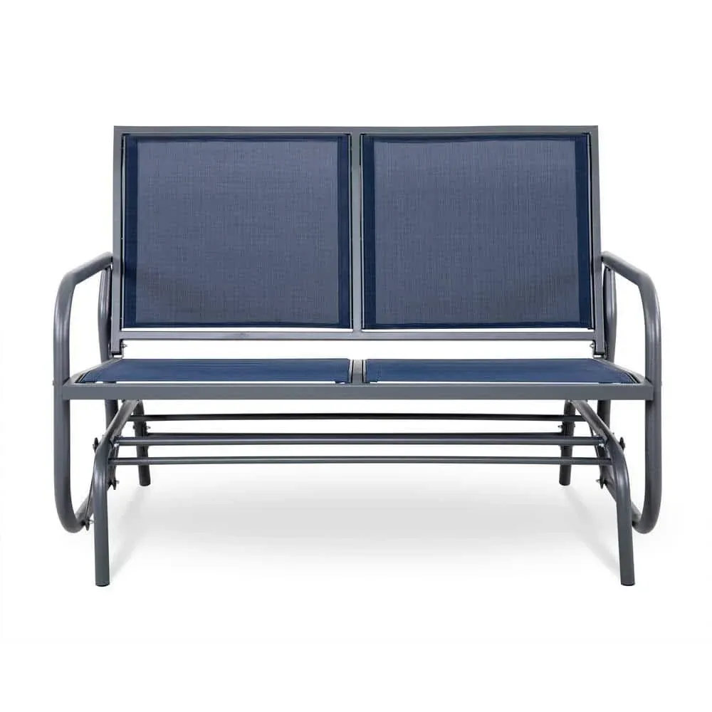 Navy 2-Seat Steel Padded Sling Outdoor Patio Glider