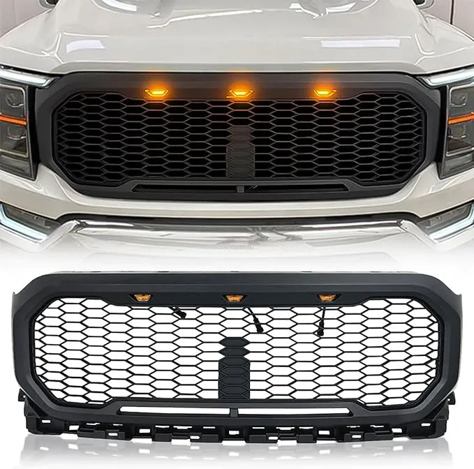 AMERICAN MODIFIED Grille Compatible with 2015-17 Ford F150, Replacement Front Grill w/DRL & Off-Road Lights, Matte Black