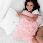 KIDS PILLOWS Star Fluffy White Embroidered Furry Pink Set of 2 PERFECTTO DESIGN