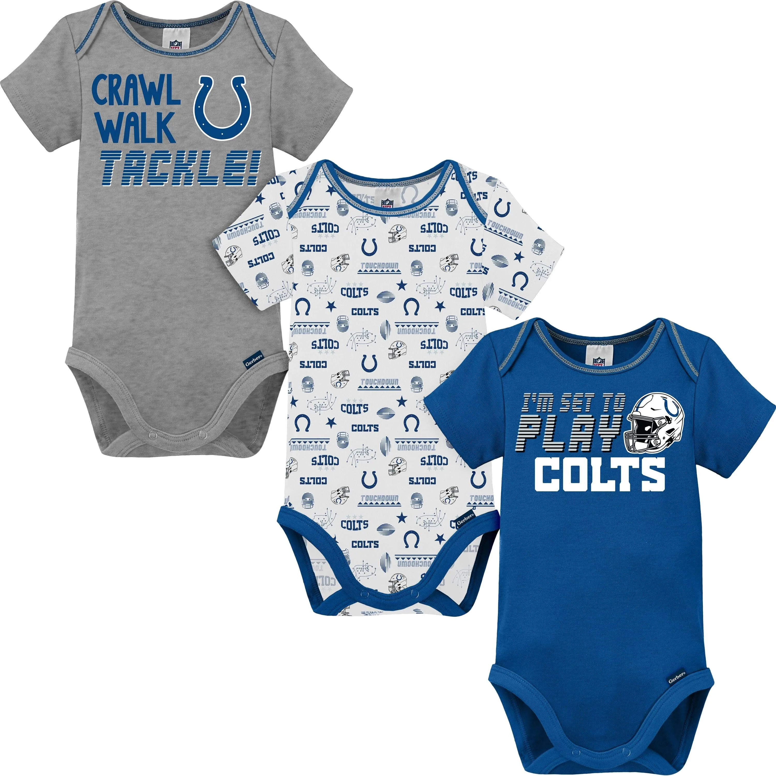 NFL 3-Pack Baby Boys Colts Short Sleeve Bodysuits - 18mo