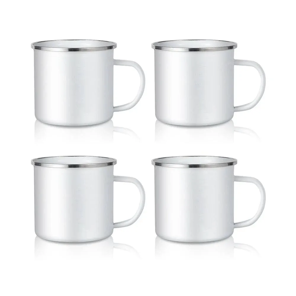 Sublimation Camping Enamel Mug White  with Silver Rim 17 OZ 4 Pack