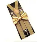 Coool Gold Metallic Mens Bow Tie and Suspenders Set Glitter Prom Wedding Party