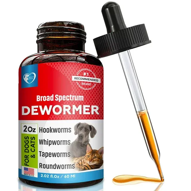 Cats & Dogs Liquid Herbal Medicine & Natural Broad Spectrum Treatment for Tapeworm, Whipworm, Roundworm, and Hookworm - Prevention Medication & Supplement Drops for Kitten and Puppies - Made in USA