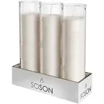 Simply Soson 2x8 inch 7 Day White Pillar Candles in Glass Set of 3, 90 Hour Burn time, Unscented Prayer Candles, Religious Candles, Candles for Memorials, Vigil Candles, Emergency Candles