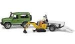 Bruder Land Rover Defender Rigid Drawbar Trailer JCB Micro Excavator and Construction Worker