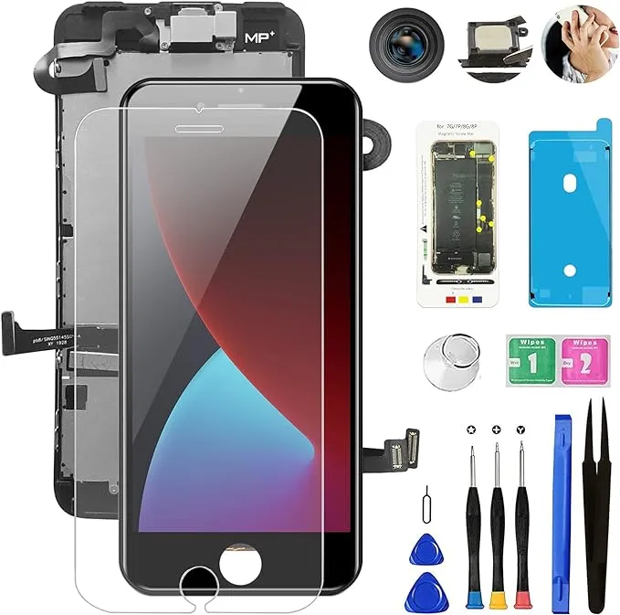 for iPhone 7 Plus Screen Replacement Black, 5.5 Full Assembly LCD Display Digitizer with Front Camera+Earpiece+Sensors+Waterproof Seal+Repair.