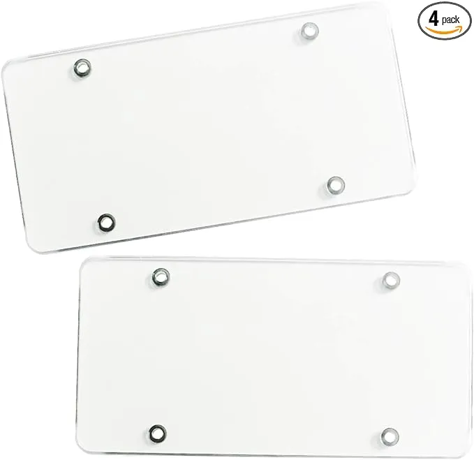 ZONETECh Clear Unbreakable License Plate Shields 2-Pack Novelty/License Plate Clear Durable Flat Thick Shields