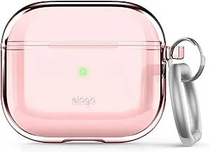 elago Clear Case with Keychain Compatible with AirPods 3 Case Cover, Gel Tape Included, Reduced Yellowing, Supports Wireless Charging (Lovely Pink)