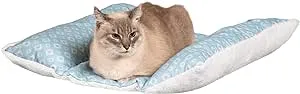 Furhaven Cat Bed for Indoor Cats, Washable w/ Removable Bolsters, For Pets Up to 18 lbs - Plush & Diamond Print Cuddle Loaf Mat - Aqua, Large