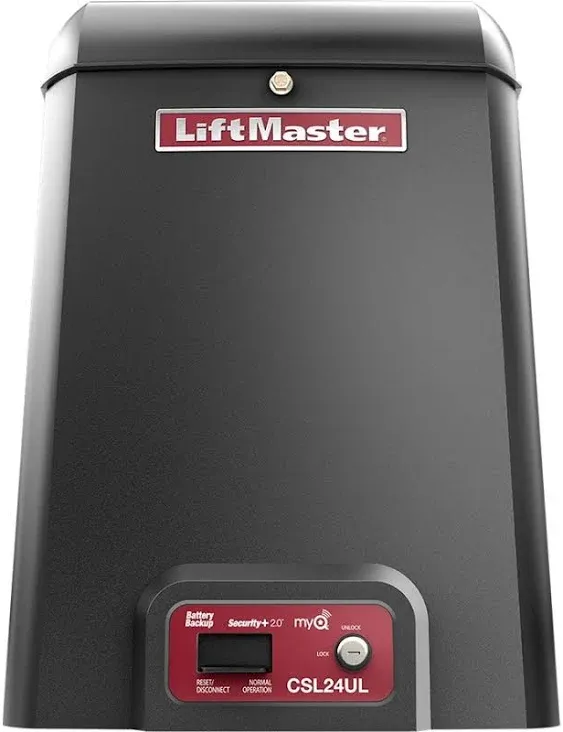 Liftmaster CSL24U / CSL24UL Slide Gate Opener Kit W/Battery Back-Up, 2 Remotes, 828LM Gateway, KPW250 Wireless Keypad & Keypad Pedestal