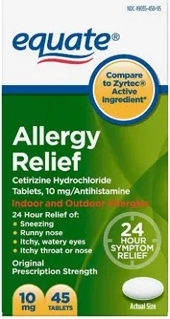 Equate Allergy Relief, Original Prescription Strength, 10 mg, Tablets - 45 tablets