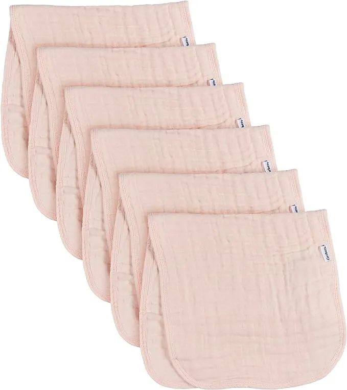 Gerber Baby Unisex Muslin Burp Cloths 6-Pack, Pink, Large Size 20" x 10"