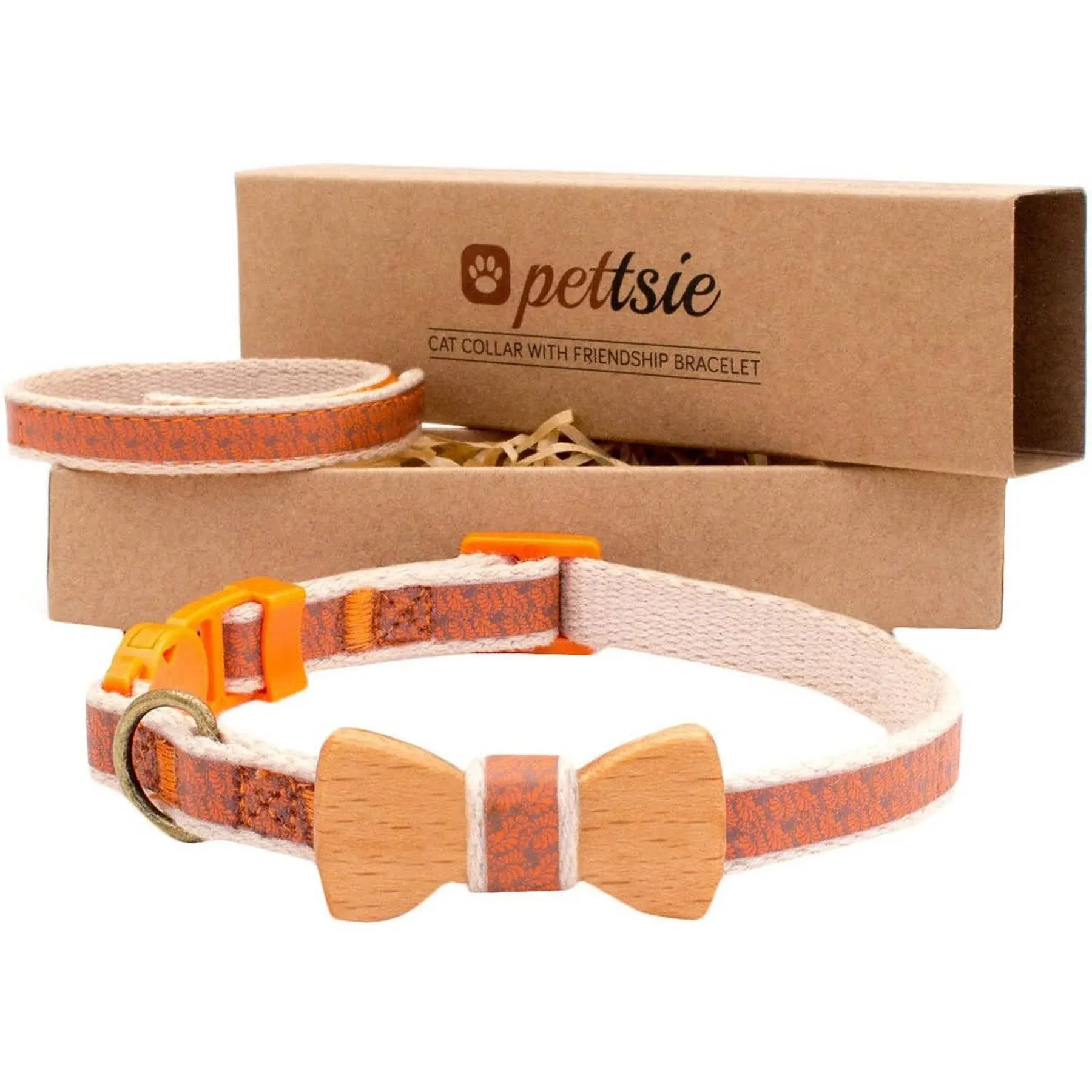 Pettsie Bow Tie Cat Collar with Friendship Bracelet, Orange