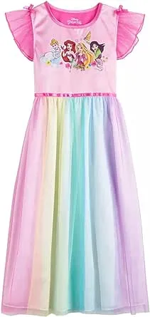 Disney Girls' Fantasy Nightgown Princess Dress Pajama, Rainbow - Princesses, Size 2T