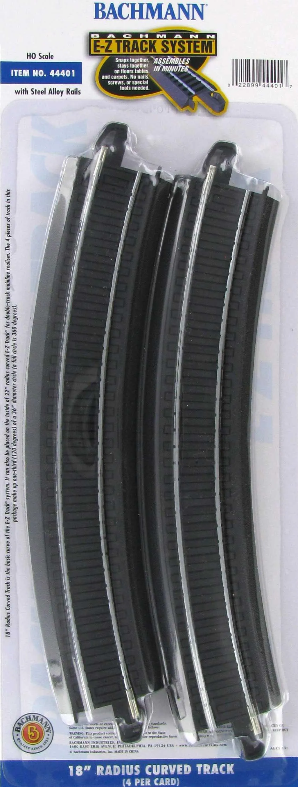 Bachmann Ho 18" Radius Curved EZ Track (4) 44401