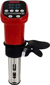 Nesco SVC-1000 Sous Vide Precision Cooker with Digital Display and Pre-Programmed Cooking Options for Meat, Fish, Chicken and Vegetables, 1000 Watts, Red and Black