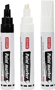 ZEYAR Paint Markers, Jumbo size, Chisel Point, Premium Waterproof & Smear Proof Ink, Aluminum Barrel, Great on Plastic, Wood, Rock, Metal and Glass for Permanent Marking (1 Black & 2 White)