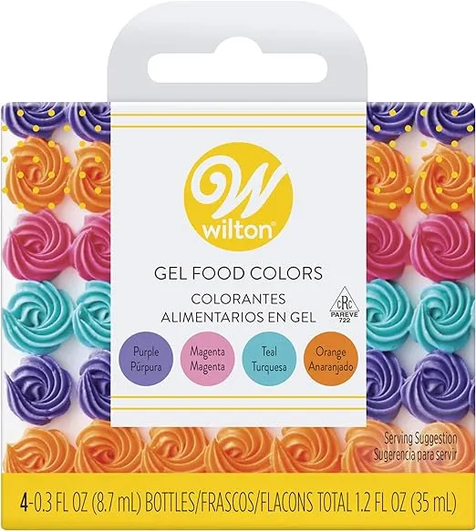 Wilton Neon Gel Food Color Set, magenta, orange, teal and purple