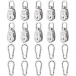 10Pcs 304 Stainless Steel M15 Single Pulley Block, Wire Rope Hanging Wire Towing Wheel, with 10Pcs Spring Snap Hook