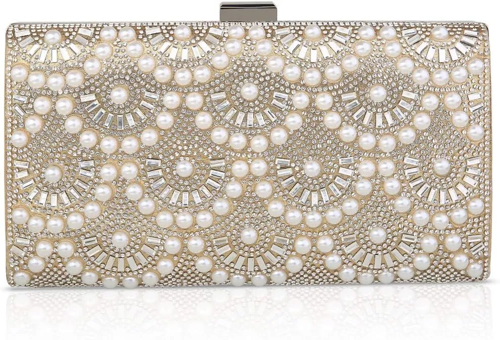 veyiina nero Fashion Party Evening Handbags Pearl Clutch Purses For Women &amp; Girl