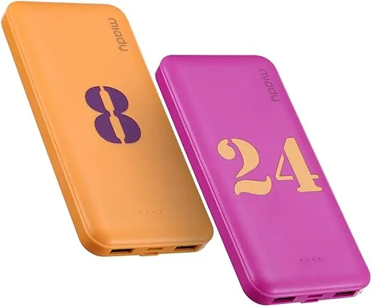 Miady 2-Pack 10000mAh Dual USB Portable Charger, USB-C Fast Charging Power Bank, Backup Charger Battery Pack Compatible with iPhone 16/15/14/13 Galaxy S24/22 Google iPad Android etc (Yellow+Purple)