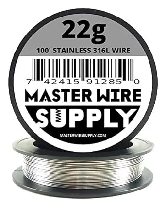 Stainless Steel 316L - 100' - 22 Gauge Wire - 100ft - 0.65mm - 0.025in - Made in USA - Master Wire Supply