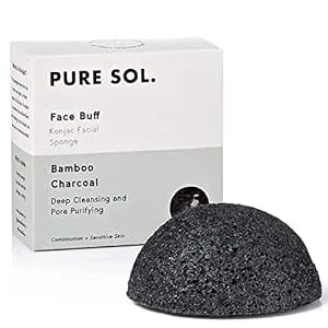 Konjac Sponge - Activated Charcoal - Facial Sponge, 100% Natural Sponge, Eco-Friendly - Great for Acne, Exfoliating