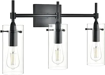 Linea di Liara Effimero Modern Farmhouse Bathroom Vanity Lights Fixtures 3 Lights Over Mirror Matte Black Vanity Lights for Bathroom Light Fixtures Industrial Lighting Clear Glass Covers, UL Listed