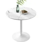 Modern Round Dining Table 31.5 inch - Round Dining Table with Faux Marble Top and Pedestal Base - Mid-Century Leisure Table White - Modern Round