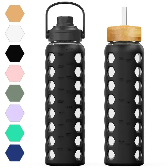 MEITAGIE 32oz Motivational Water Bottle with Time Marker & Fruit Strainer, Leak ...