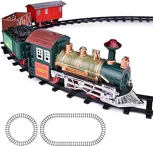 ArtCreativity Electric Train Set for Kids - Battery-Operated Toy with 4 Cars and Tracks - Durable Plastic - Christmas Train Sets for Around The Tree, Great Gift Idea for Boys, Girls, Toddlers