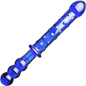 Crystal Glass Pleasure Wand Dildo Penis - AKStore - Blue Glass Dotted Double Head Design Personal Massager Anal Sex Toy (Blue)