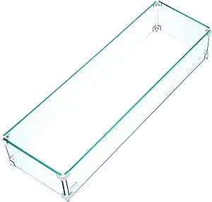 VEVOR Fire Pit Wind Guard, 38 x 10.5 x 6 Inch Glass Wind Guard, Rectangular Glass Shield, 0.3" Thick Fire Table, Clear Tempered Glass Flame Guard, Steady Feet Tree Pit Guard for Propane, Gas, Outdoor