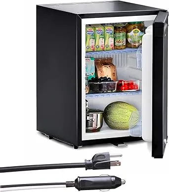 Techomey Semi Truck Refrigerator 1.7 Cu.Ft, AC/DC Mini Fridge with Lock, Reversible Door, 12V Quiet Absorption Refrigerator for Truck, RV, Camper, Caravan, Boat, Black