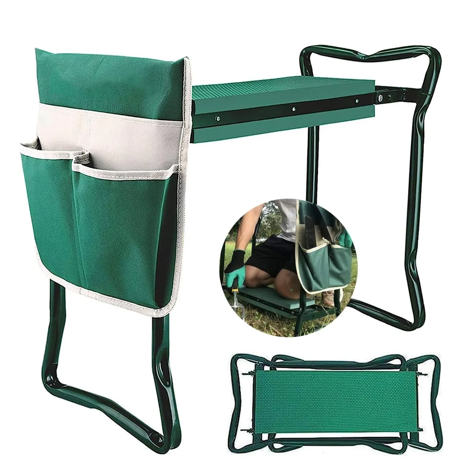 Garden Kneeler Seat with Upgraded Thicken Kneeling Pad and 1 Large Tool Pouch...