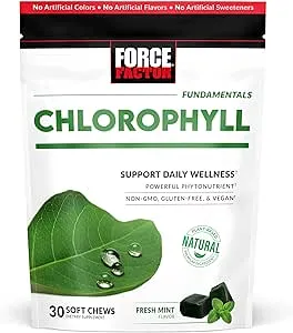 Force Factor Chlorophyll Soft Chews Antioxidants Supplement to Reduce Body Odor, Promote Fresh Breath, Non-GMO, Gluten-Free, and Vegan, Fresh Mint Flavor, 30 Soft Chews, Green