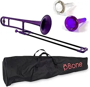 pBone pInstrument Plastic Trombone - Mouthpiece & Carrying Bag - Lightweight Versatile, Comfortable Grip - Bb Authentic Sound for Student & Beginner - kids instruments - ABS Construction - Purple