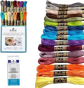 DMC Embroidery Floss, DMC Embroidery Thread Pack,Exclusive Colors,Kit Bundle with Cross Stitch Hand Embroidery Needles Size 24.Premium Supplies for Embroidery String,Yarn Set,DMC Cross Stitch Threads