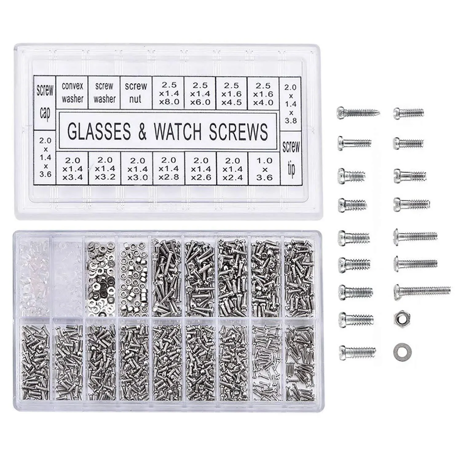 Yosoo 1000pcs Micro Eyeglass Sunglass Spectacles Watch Tiny Screws Nut Assortment Repair Tool Kit Set Stainless Steel Screws