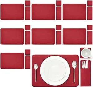 Juvale Felt Table Placemats Set of 8 for Dining Table and Kitchen Decor with Drink Coasters and Cutlery Pouches (Beige, 24 Pieces)