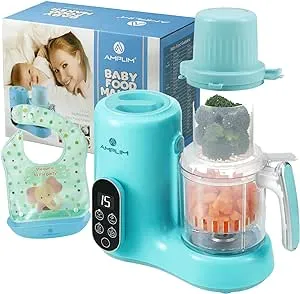 Amplim Baby Food Maker, Baby Food Processor, Steamer, Blender, Puree Maker in-One for Infants and Toddlers. Smart Control Meal Preparation Machine, Essential Baby Registry Must Haves, BPA Free – Blue