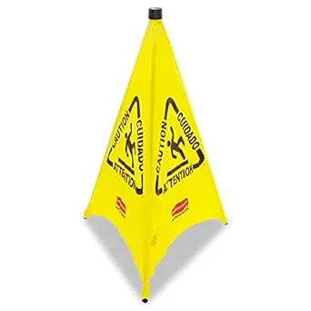 Rubbermaid Commercial Products Multilingual "Wet Floor" Pop-Up Floor Cone, 30-Inch, Yellow, Warning Sign for Grocery Stores/Office/Restaurant/Malls