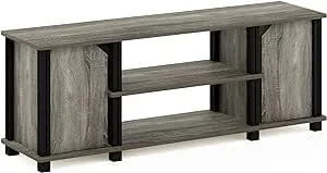 Furinno Brahms TV Stand with Shelves and Storage - French Oak/Black