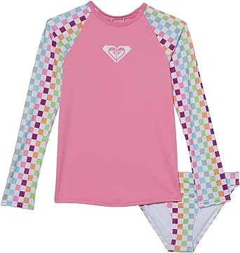 Roxy Girls' Rainbow Check Long Sleeve Rashguard Set