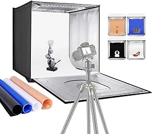 Neewer Photo Studio Light Box, 24” × 24” Shooting Light Tent with Adjustable Brightness, Foldable and Portable Tabletop Photography Lighting Kit with 120 LED Lights and 4 Colored Backdrops