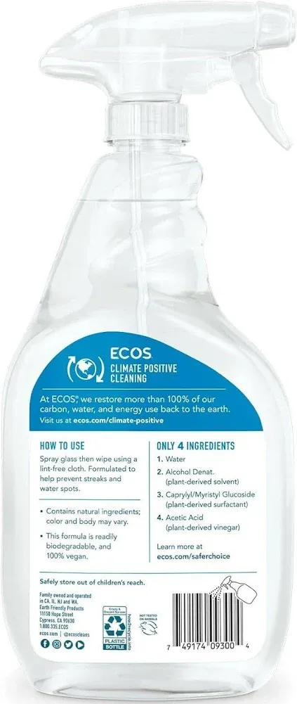 Earth Friendly Products ECOS Window Cleaner with Vinegar, 22 Fl Oz (Pack of 2)