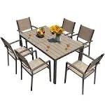 Homall 7 Pieces Patio Dining Set Outdoor Furniture with 6 Stackable Textilene Chairs and